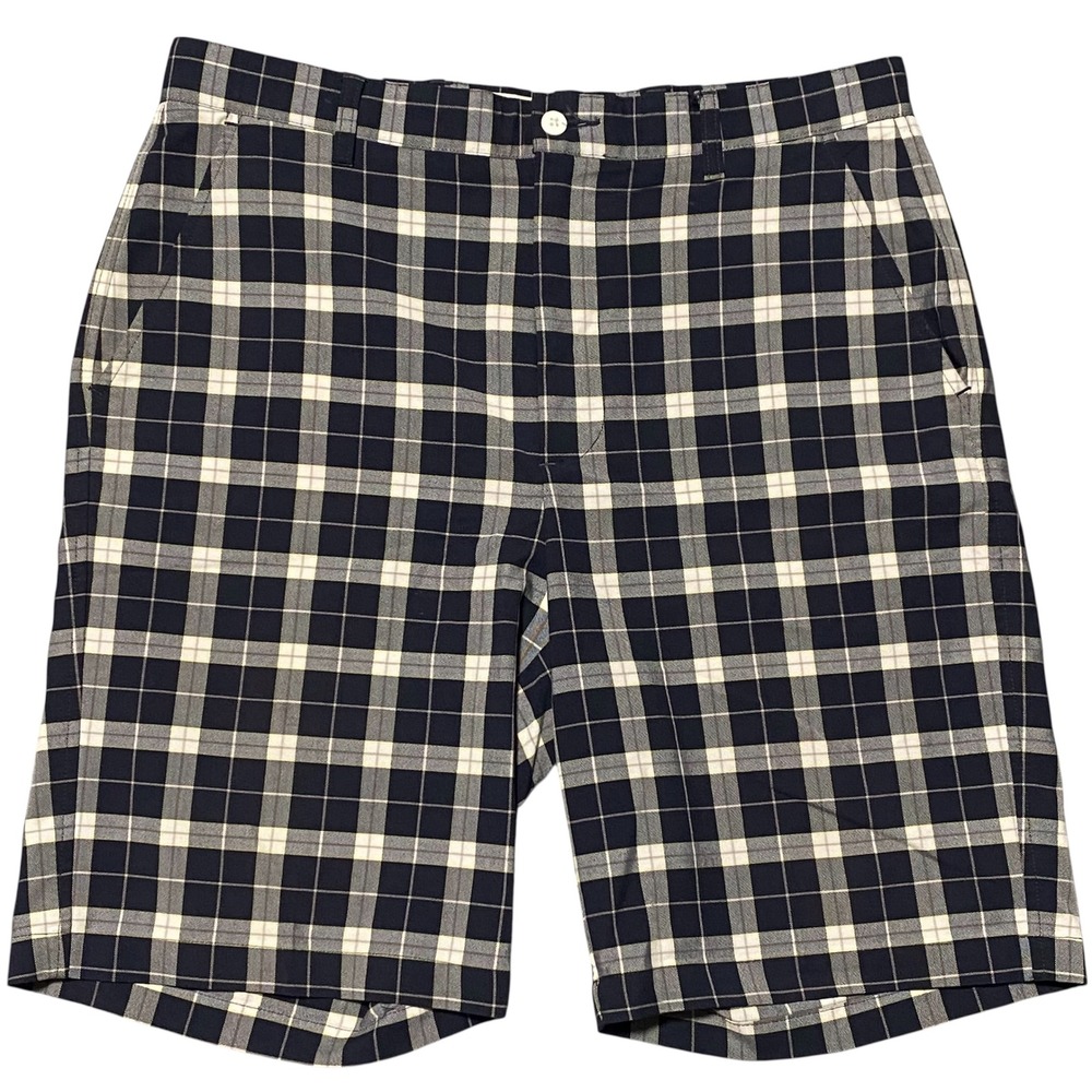FootJoy Mens Navy Blue Cream Plaid Performance Golf‎ Shorts Size 34